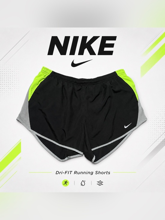 Nike Pants - Nike Women’s Dri-FIT Running Shorts Size Large Black Neon Green Reflective